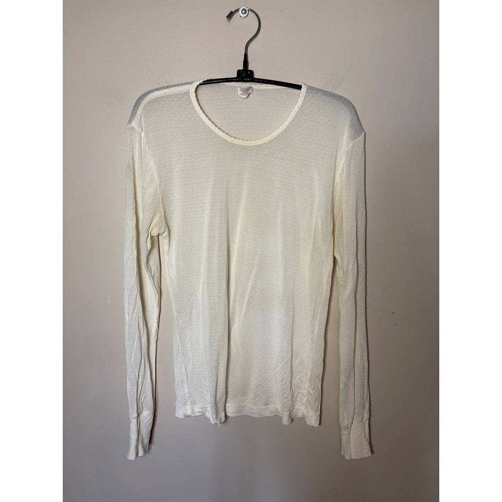 Vintage Under Silk 100% Silk Pointelle Long Sleeve Top Ivory Thermal Small